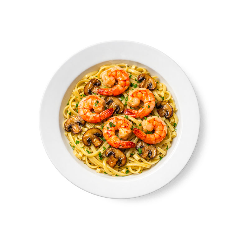 Pâtes Sautées aux Crevettes et Champignons