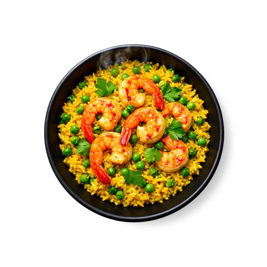 Riz Jaune aux Crevettes et Petits Pois