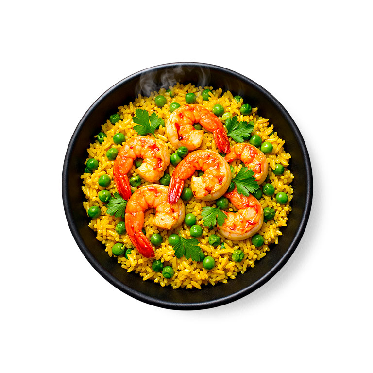 Riz Jaune aux Crevettes et Petits Pois